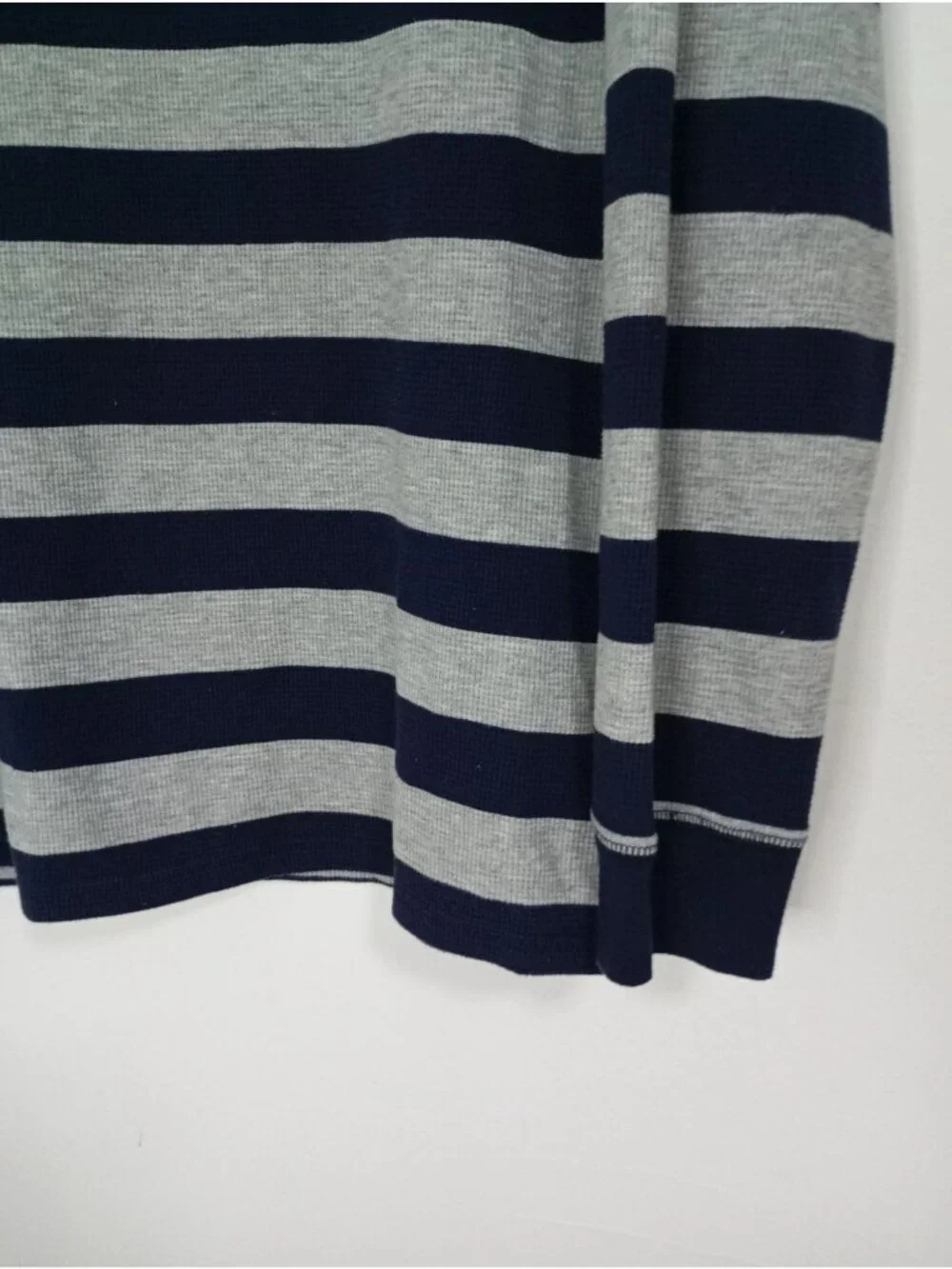 Polo Ralph Lauren Men XL Navy Gray Striped Waffle Knit Long Sleeve Sleepwear Top